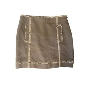 Michael Kors Tan Mini Skirt with Snake Print Trim